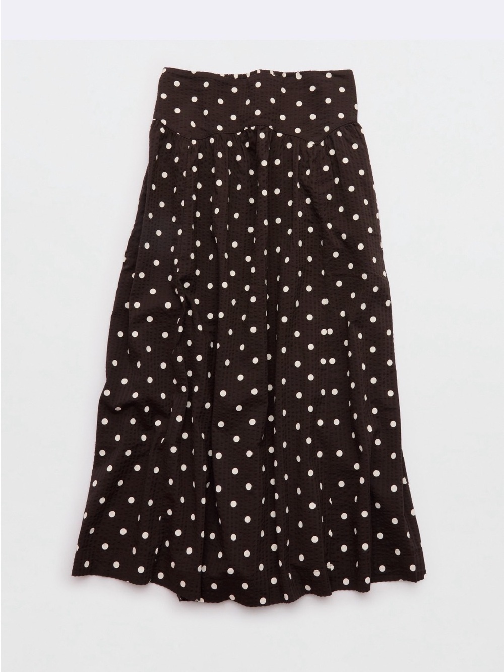 AERIE Brown Midi Skirt with White Polka Dots